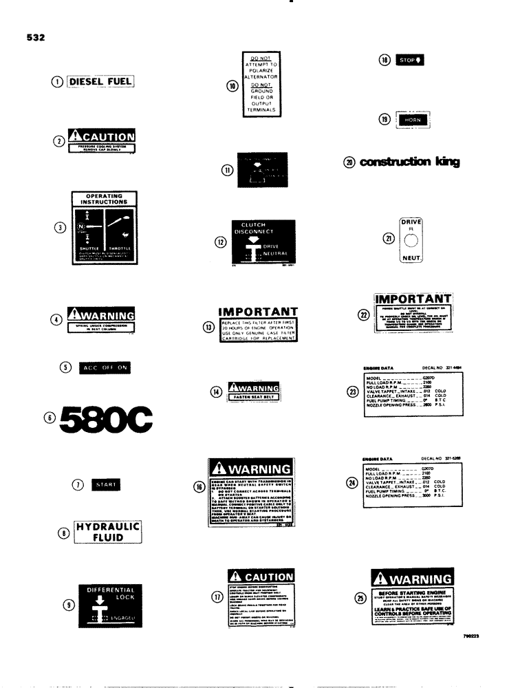 Схема запчастей Case 580C - (532) - DECALS, SERIAL NUMBER 8982785 AND AFTER (09) - CHASSIS/ATTACHMENTS
