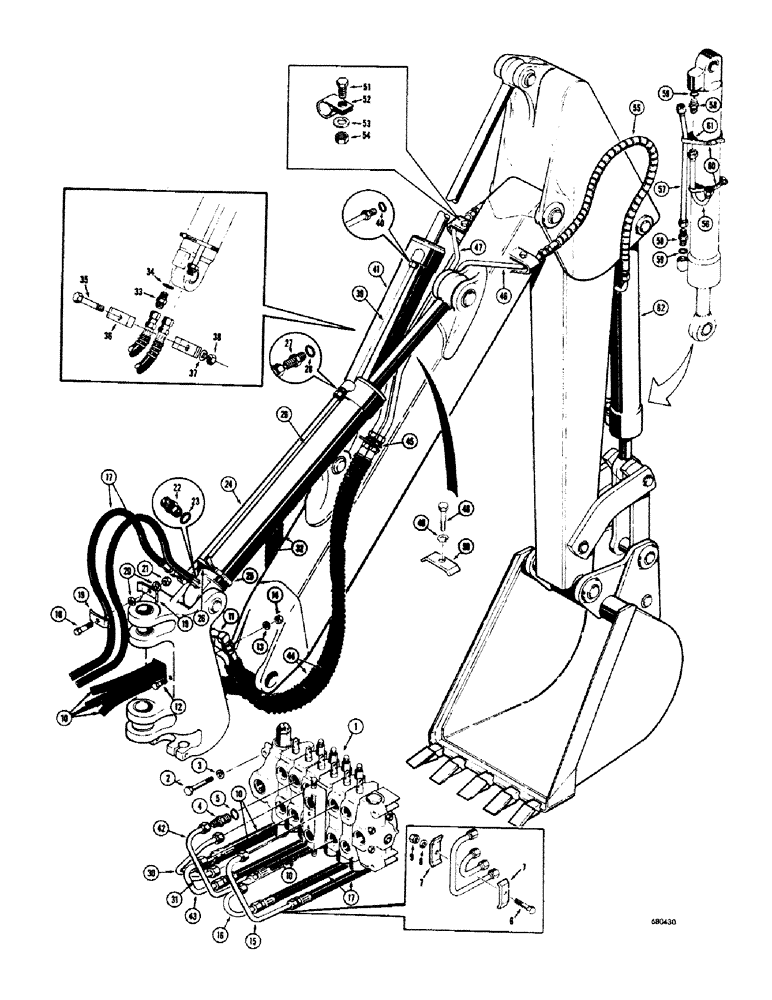 Схема запчастей Case 680CK - (198) - BACKHOE HYD., BOOM, CROWD & BUCKET CYL. HYD., LATE PROD (HOSES ROUTED OUTSIDE OF LOWER BOOM CASTING) (84) - BOOMS, DIPPERS & BUCKETS