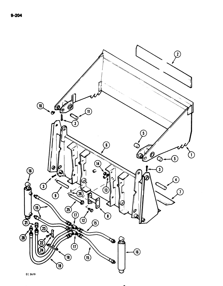 Схема запчастей Case 1825 - (9-204) - 49 INCH (1245 MM) WIDE 4-IN-1 BUCKET (09) - CHASSIS/ATTACHMENTS