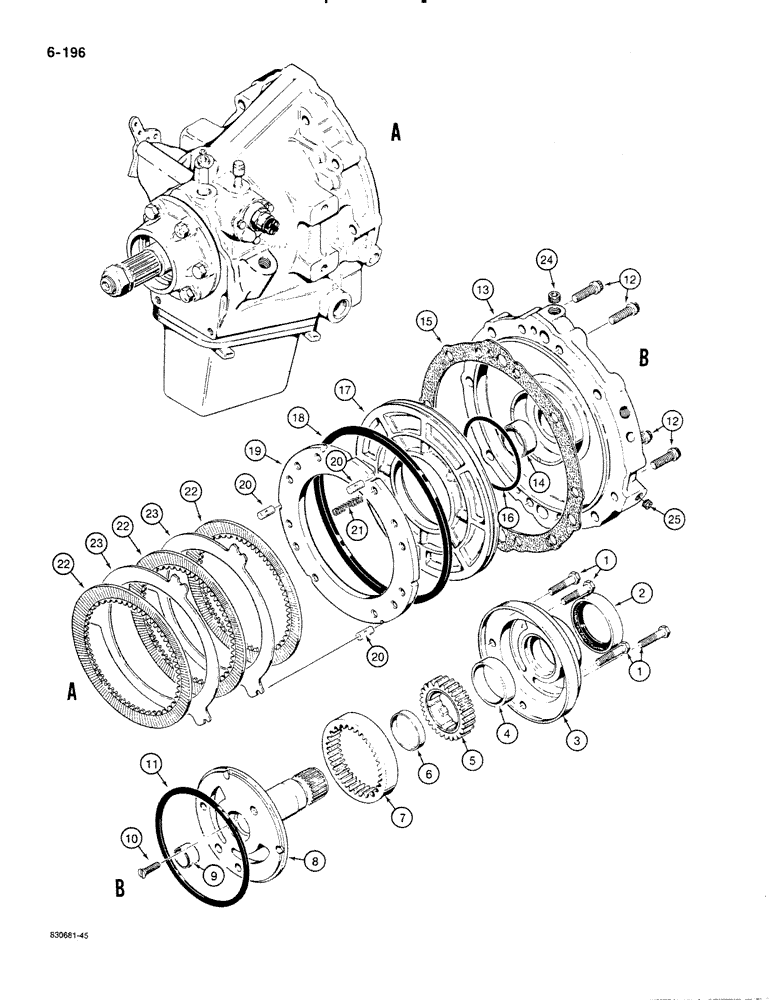 Схема запчастей Case 580K - (06-196) - POWER SHUTTLE, CHARGING PUMP AND REVERSE CLUTCH (06) - POWER TRAIN