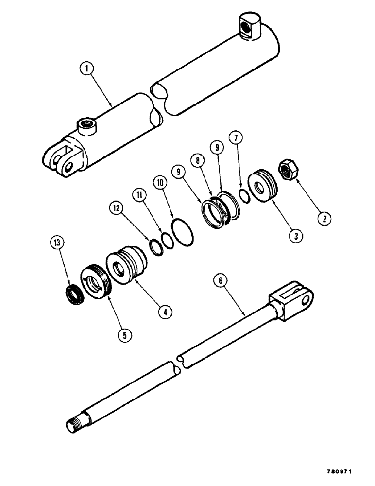 Схема запчастей Case D-70 - (46) - STABILIZER CYLINDER ASSEMBLY 