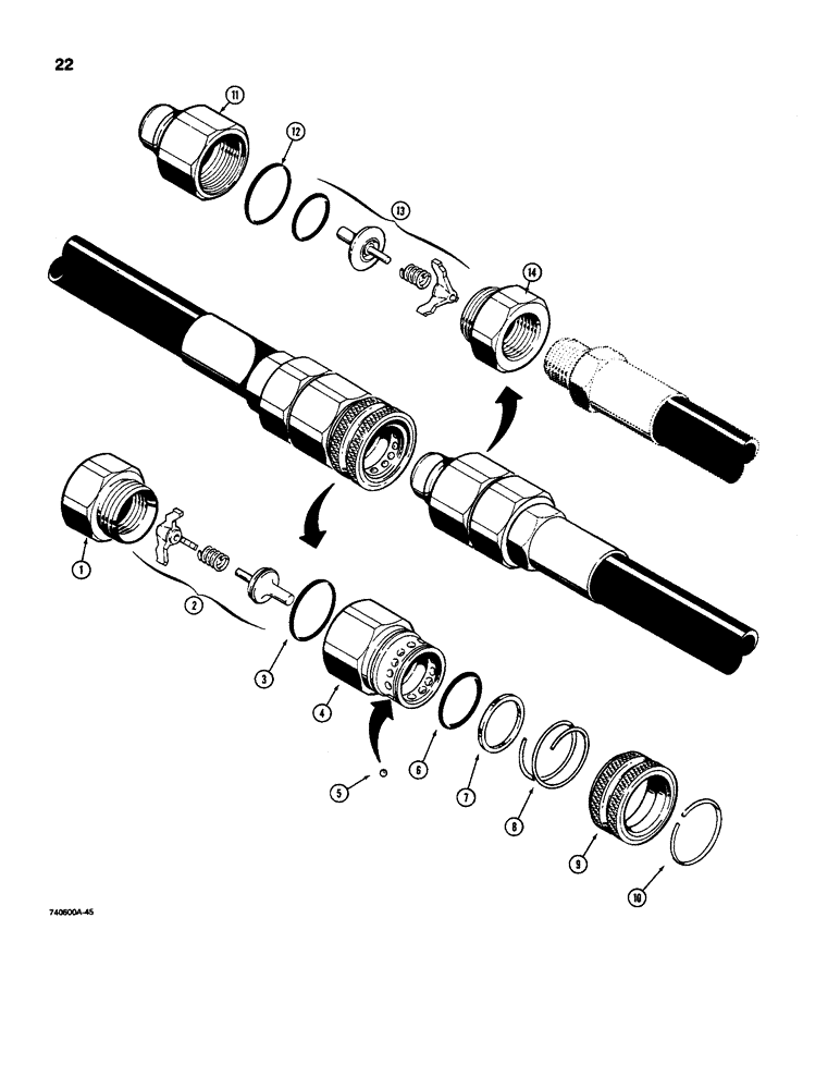 Схема запчастей Case D100 - (9-22) - HYDRAULIC QUICK DISCONNECT COUPLINGS, D52800 FEMALE COUPLING 