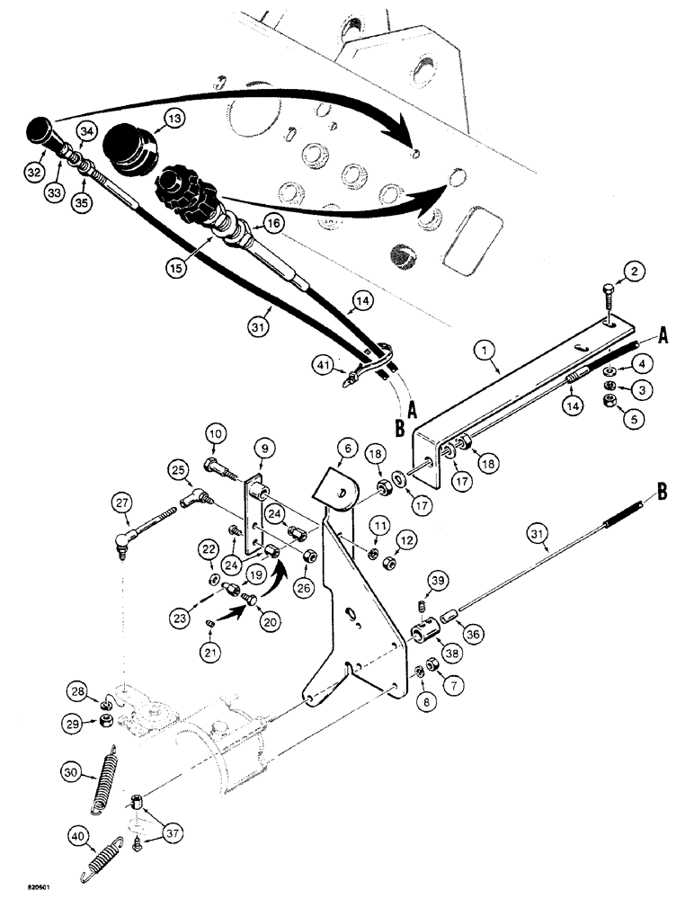 Схема запчастей Case W4 - (034) - THROTTLE AND ENGINE STOP CONTROLS, FOR 1.8 L ENGINE, USED BEFORE TRACTOR SN 1205402 EXCEPT 1205397 (03) - FUEL SYSTEM