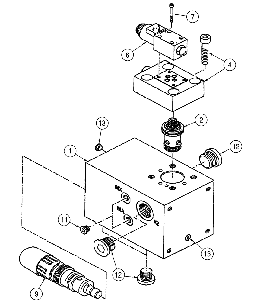 Схема запчастей Case 621D - (08-45) - VALVE ASSY - RIDE CONTROL DIRECTIONAL (08) - HYDRAULICS