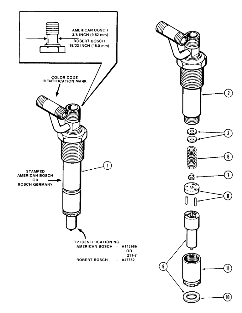 Схема запчастей Case 1187 - (068) - FUEL INJECTOR NOZZLE, 504BDT DIESEL ENGINE, RED COLOR CODE IDENTIFICATION (01) - ENGINE
