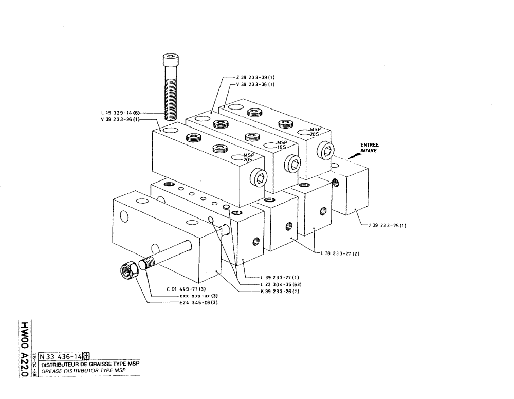 Схема запчастей Case 220B - (HW00 A22.0) - GREASE DISTRIBUTOR TYPE MSP (07) - HYDRAULIC SYSTEM