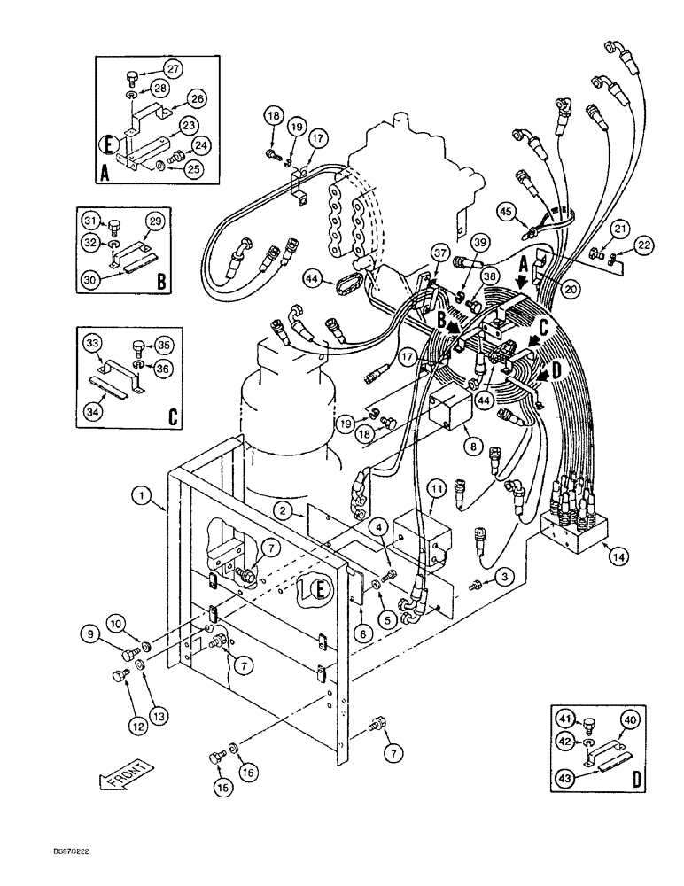 Схема запчастей Case 9045B - (8-018) - CONTROL COMPONENT MOUNTING AND HOSE SUPPORTS (08) - HYDRAULICS