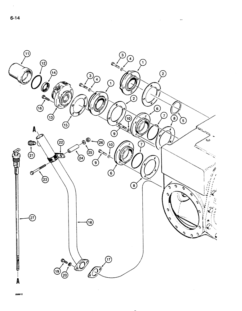 Схема запчастей Case 855D - (6-14) - TRANSMISSION REAR COVERS AND DIPSTICK (06) - POWER TRAIN