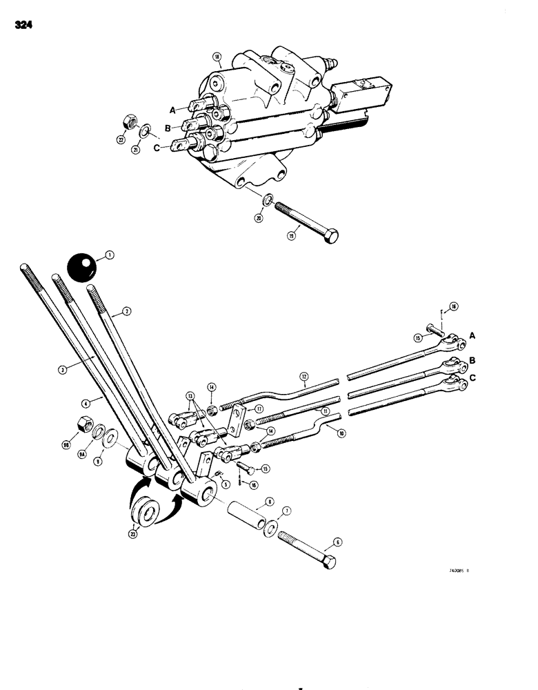 Схема запчастей Case 680G - (324) - LOADER CONTROLS, 3 SPOOL VALVE AND LEVERS (09) - CHASSIS/ATTACHMENTS
