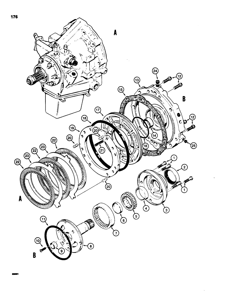 Схема запчастей Case 580SD - (176) - POWER SHUTTLE, CHARGING PUMP AND REVERSE CLUTCH (06) - POWER TRAIN