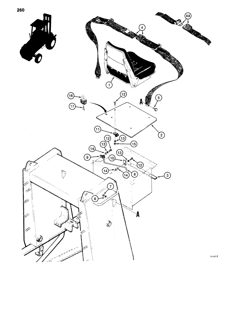 Схема запчастей Case 584C - (260) - SEAT MOUNTING PARTS AND SEAT BELTS (90) - PLATFORM, CAB, BODYWORK AND DECALS