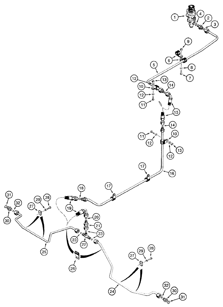 Схема запчастей Case 921B - (7-018) - MAIN BRAKE HYDRAULIC CIRCUIT - MAIN BRAKE VALVE TO REAR AXLE (07) - BRAKES