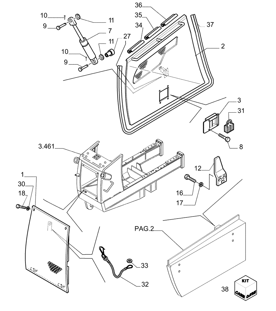 Схема запчастей Case 1850K LT - (5.601[05]) - LOCK - HOODS (10) - HOODS/CAB