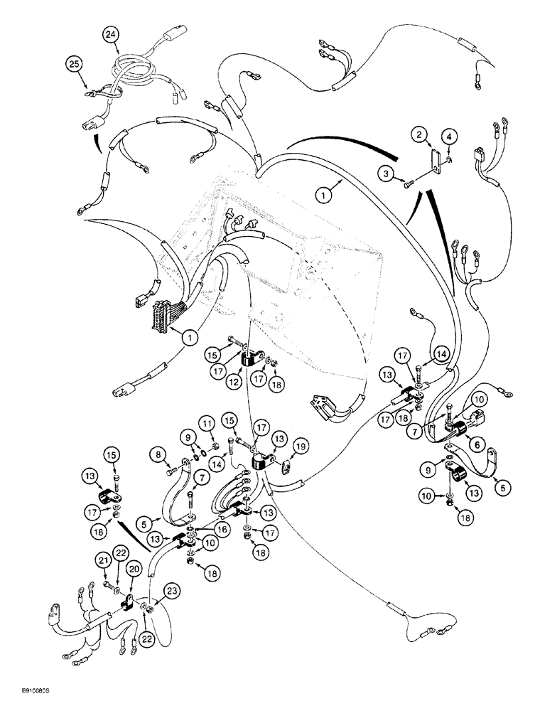 Схема запчастей Case 760 - (04-030) - MAIN WIRING HARNESS, CLAMPS & GROUND STRAPS, MDLS W/O ELEC. STEERING, UNITS W/P.I.N. JAF0022965 &AFT (55) - ELECTRICAL SYSTEMS
