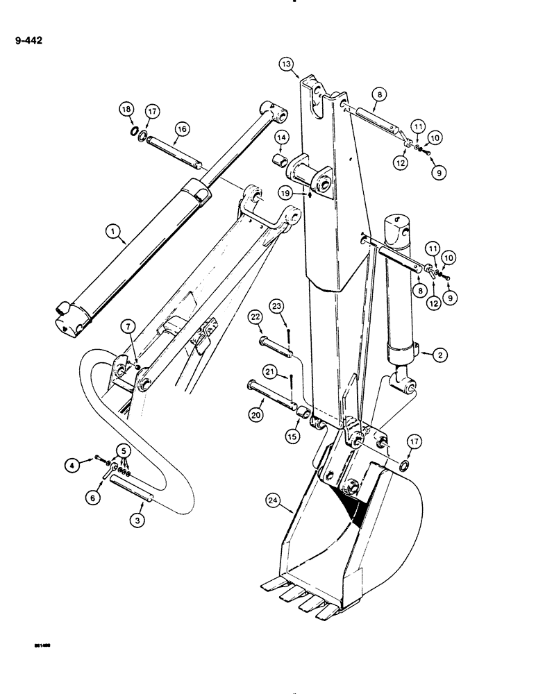 Схема запчастей Case DH4B - (9-442) - BACKHOE DIPPER AND BUCKET - D100XR (09) - CHASSIS/ATTACHMENTS