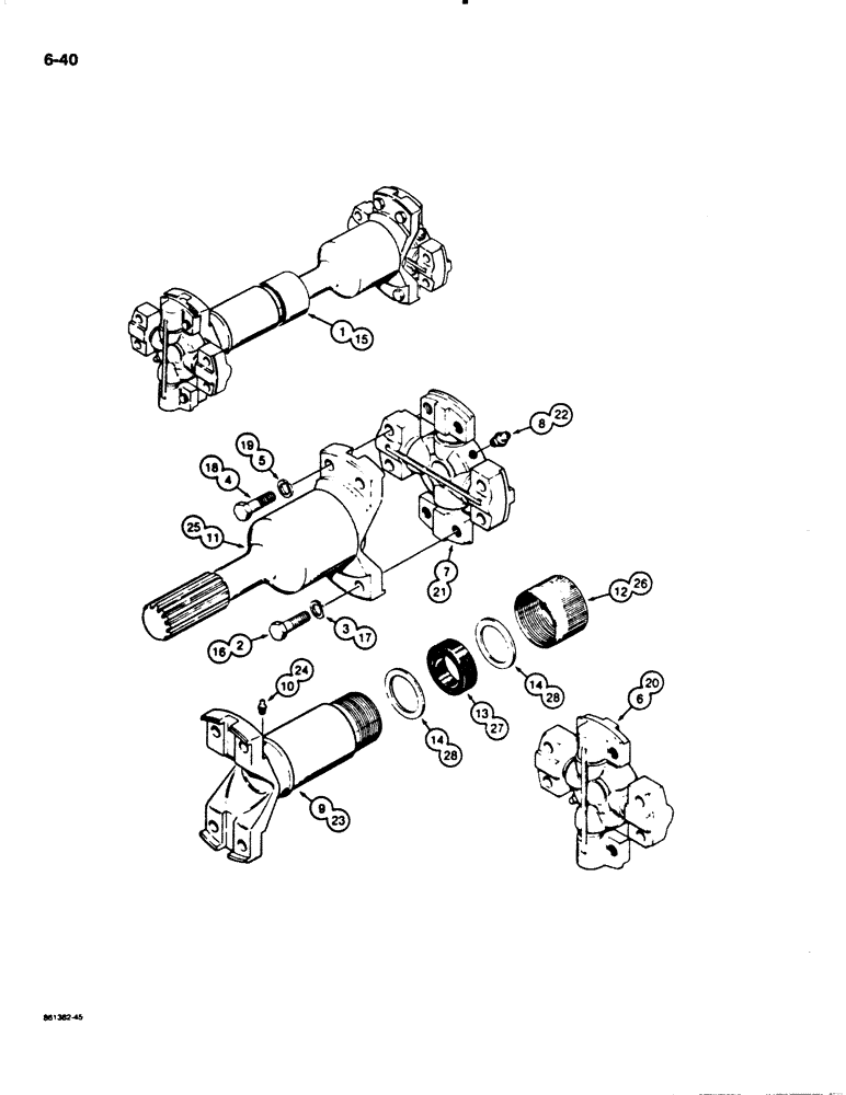 Схема запчастей Case W18B - (6-40) - FRONT AND REAR AXLE DRIVE SHAFTS TRANSMISSION END (06) - POWER TRAIN