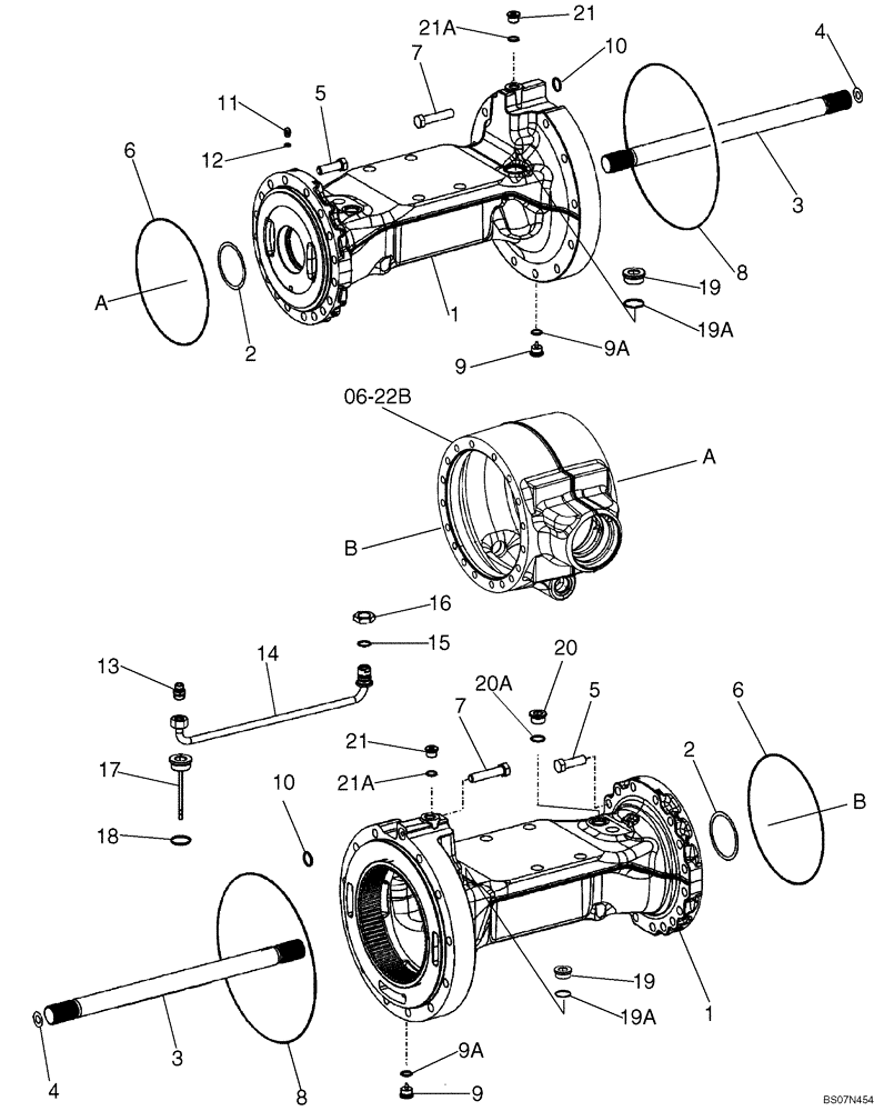 Схема запчастей Case 521E - (06-22A) - AXLE, FRONT - HOUSING (06) - POWER TRAIN