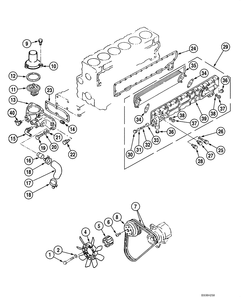 Схема запчастей Case CX210N - (02-06) - WATER PUMP SYSTEM - OIL COOLER (02) - ENGINE