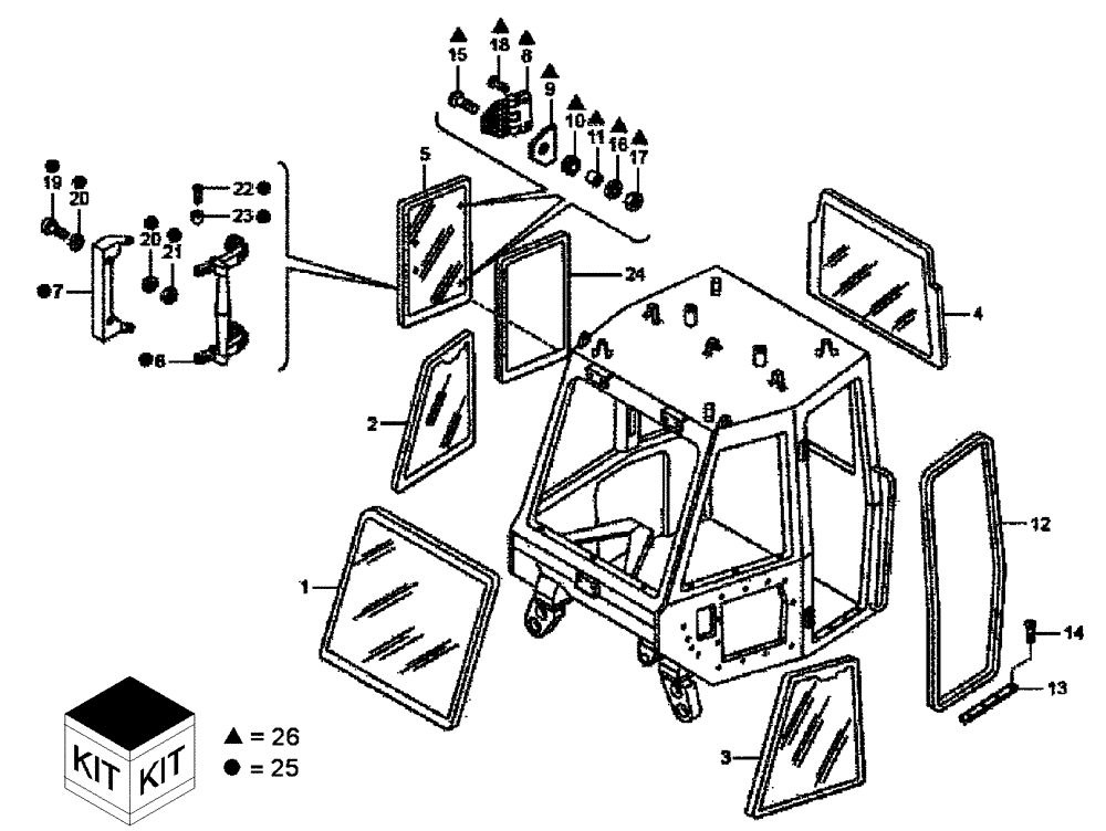 Схема запчастей Case 335B - (51A00011282[001]) - INSTALL, GLASS (P.I.N. HHD0335BN8PG58147 AND AFTER) (87365937) (10) - Cab/Cowlings