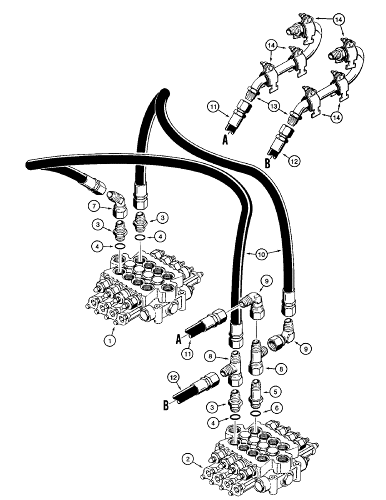 Схема запчастей Case 1187 - (176) - ATTACHMENT CYLINDER CIRCUIT, TUBES FROM CONTROL VALVES AT TURNTABLE (07) - HYDRAULIC SYSTEM