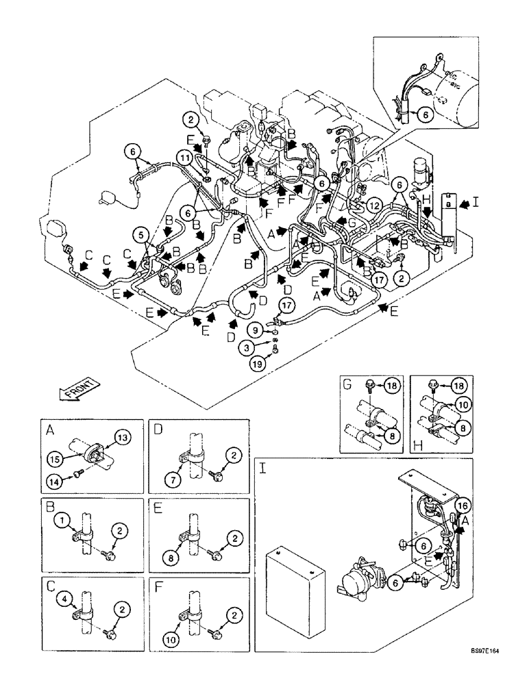 Схема запчастей Case 9010B - (4-014) - MAIN ELECTRICAL SYSTEM CLAMPING, PRIOR TO P.I.N. DAC01#2001 (04) - ELECTRICAL SYSTEMS