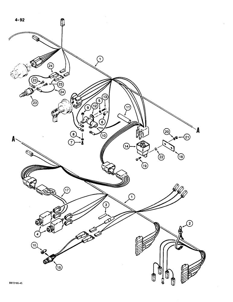 Схема запчастей Case W36 - (4-092) - FRONT HARNESS TO INSTRUMENT PANEL (04) - ELECTRICAL SYSTEMS