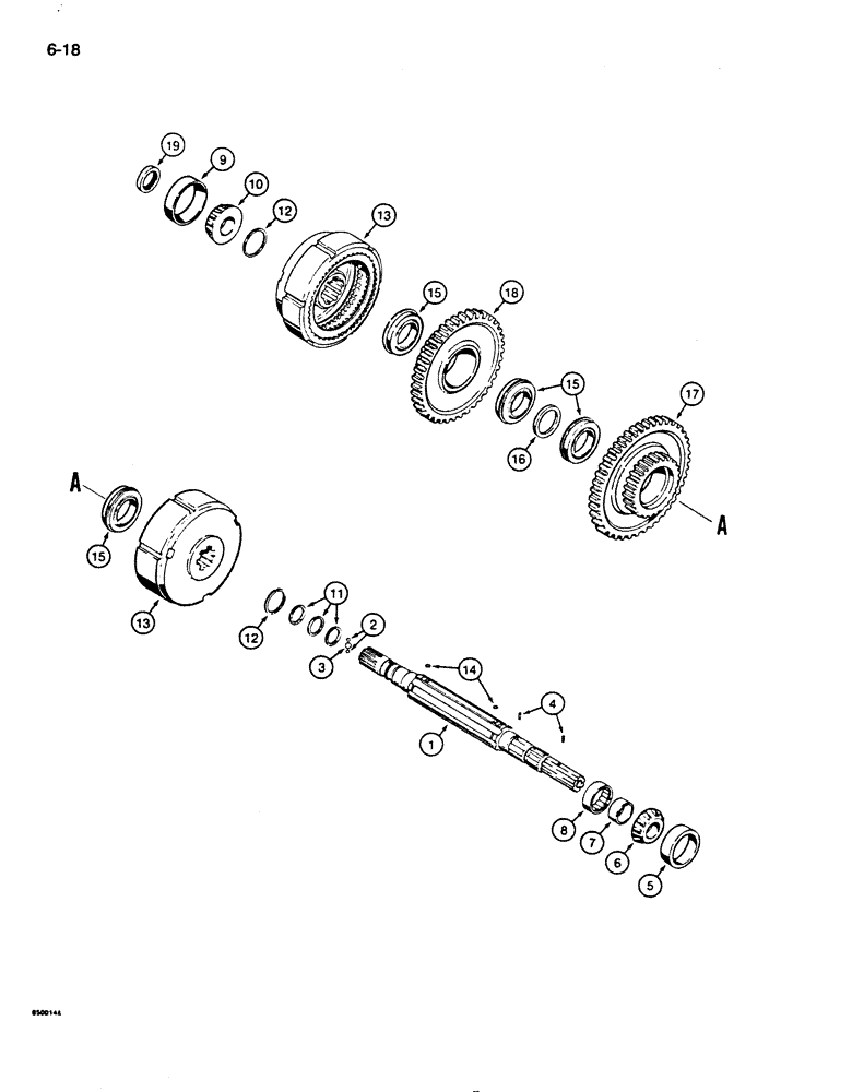 Схема запчастей Case 850D - (6-18) - TRANSMISSION MAIN SHAFT AND FORWARD-REVERSE CLUTCHES (06) - POWER TRAIN