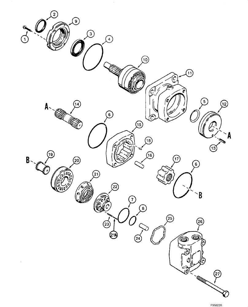 Схема запчастей Case 1840 - (08-14) - HYDRAULIC DRIVE MOTOR, - JAF0046205 (08) - HYDRAULICS