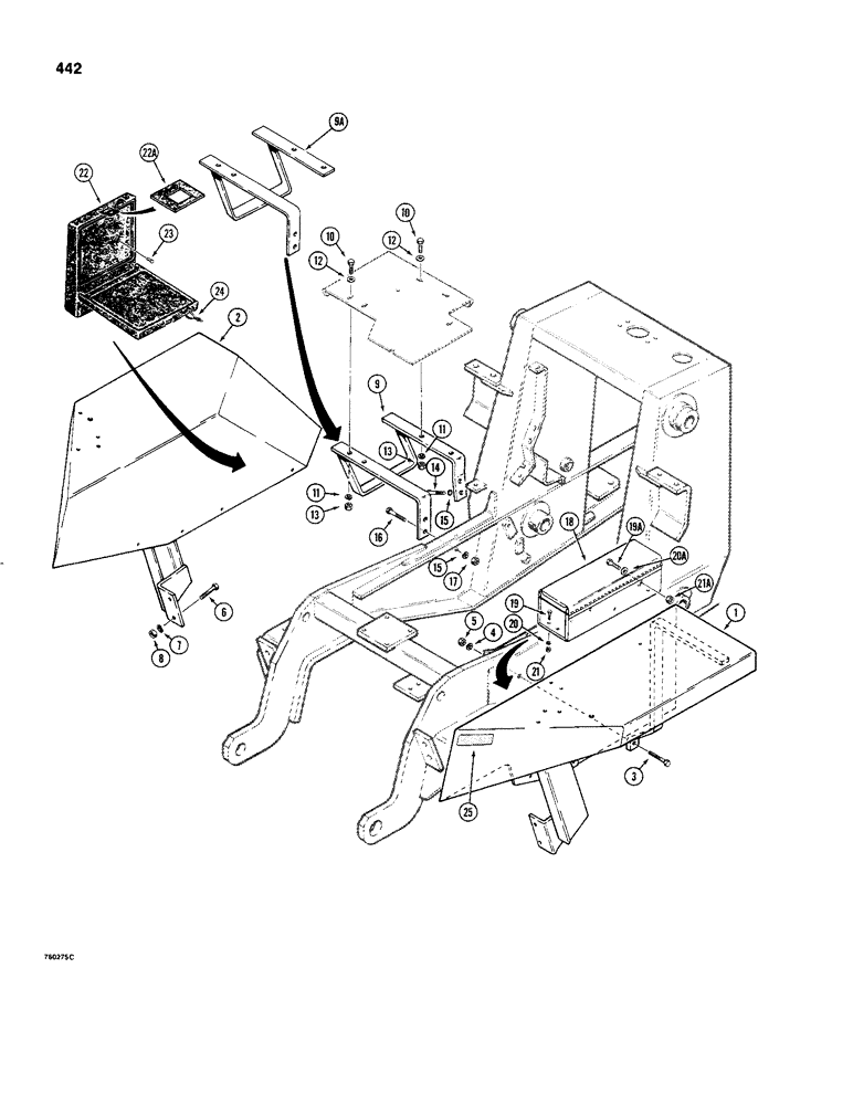 Схема запчастей Case 480C - (442) - FENDERS, STEP AND TOOL BOX (90) - PLATFORM, CAB, BODYWORK AND DECALS