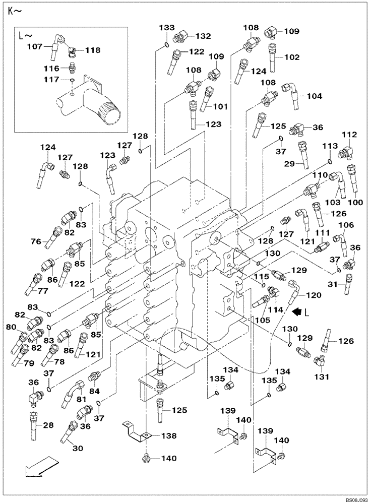 Схема запчастей Case CX800B - (08-22) - HYDRAULIC CIRCUIT - TRAVEL PILOT (08) - HYDRAULICS