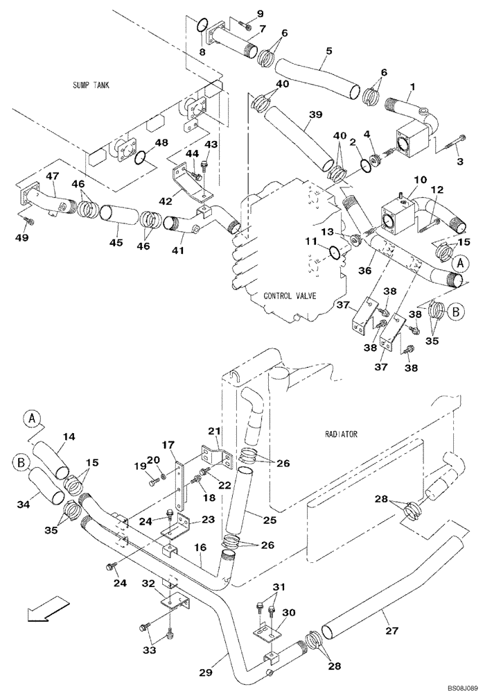 Схема запчастей Case CX800B - (08-07) - HYDRAULIC CIRCUIT - COOLER (08) - HYDRAULICS