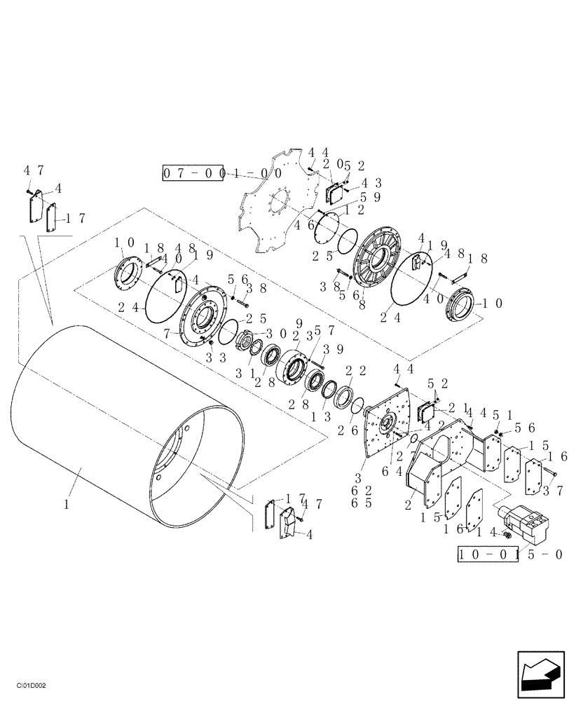 Схема запчастей Case SR15 - (12-008-00[01]) - VIBRATORY DRUM - IF USED (09) - CHASSIS/ATTACHMENTS