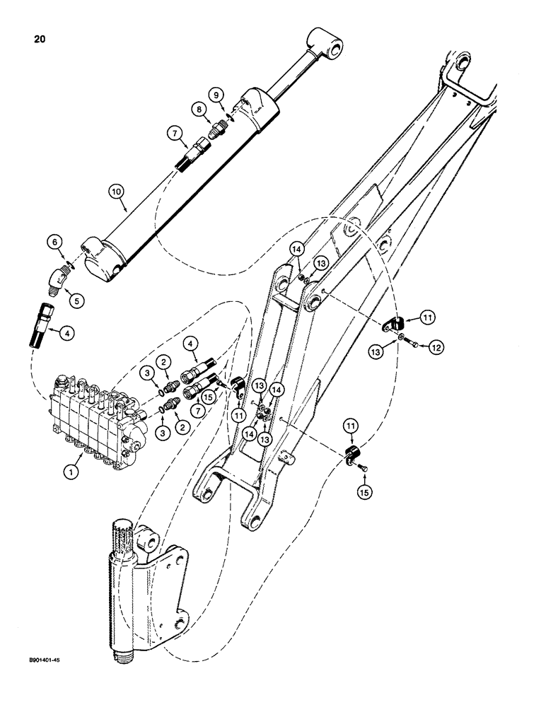 Схема запчастей Case D130 - (7-020) - BACKHOE DIPPER CYLINDER HYDRAULIC CIRCUIT, USED ON 1835C, 1840 & 1845C UNI-LOADERS W/ KONTAK VALVE 