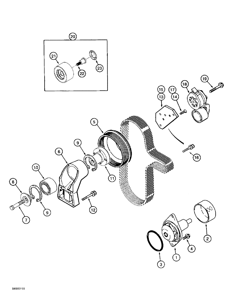 Схема запчастей Case 621B - (2-16) - WATER PUMP SYSTEM, 6T-590 ENGINE, PRIOR TO LOADER P.I.N. JEE0053350 (02) - ENGINE