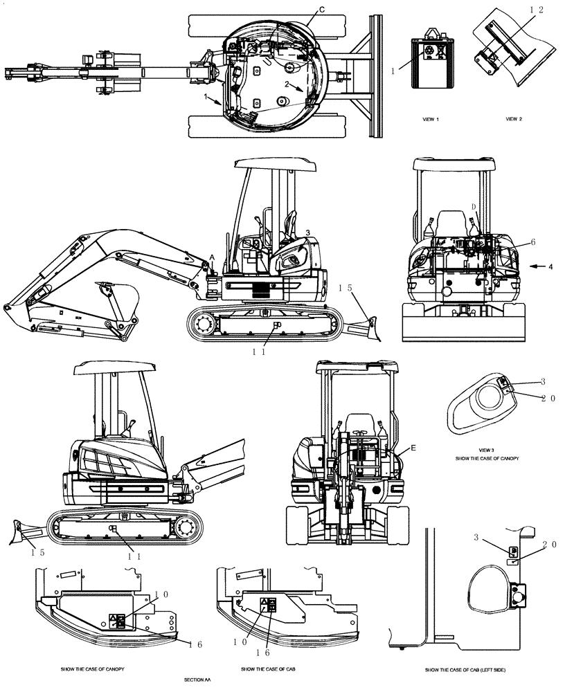 Схема запчастей Case CX27B - (950-18[1]) - DECALS (90) - PLATFORM, CAB, BODYWORK AND DECALS