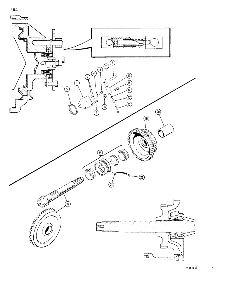 Схема запчастей Case 1150B - (164) - TRANSMISSION BRAKE ADJUSTER & LEVER (03) - TRANSMISSION