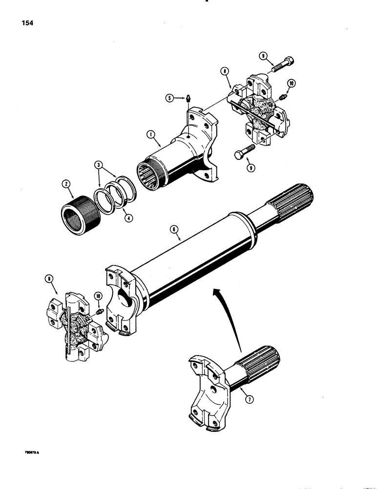 Схема запчастей Case 1150C - (154) - R42732 DRIVE SHAFT-DOZER AND DRAWBAR MODELS, R42733 DRIVE SHAFT-LOADER MODELS, SEE ITEM 8 FOR I.D. (06) - POWER TRAIN