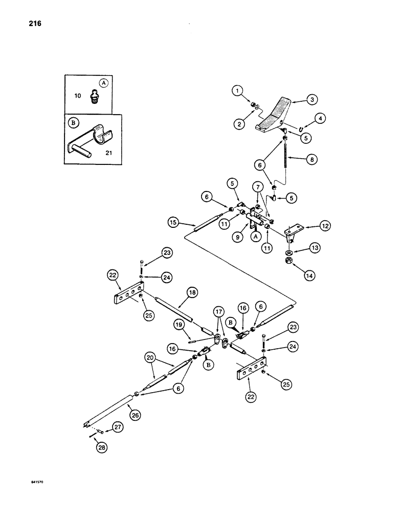 Схема запчастей Case 880D - (216) - CONTROLS, RIGHT TRACK PEDAL AND LINKAGE (05) - UPPERSTRUCTURE CHASSIS