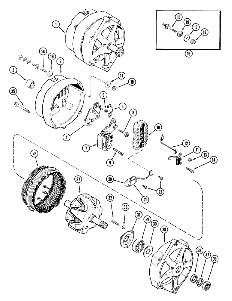 Схема запчастей Case W14 - (102) - L101465 ALTERNATOR, 40 AMP-24 VOLT, METRIC EXTERNAL THREADS (04) - ELECTRICAL SYSTEMS