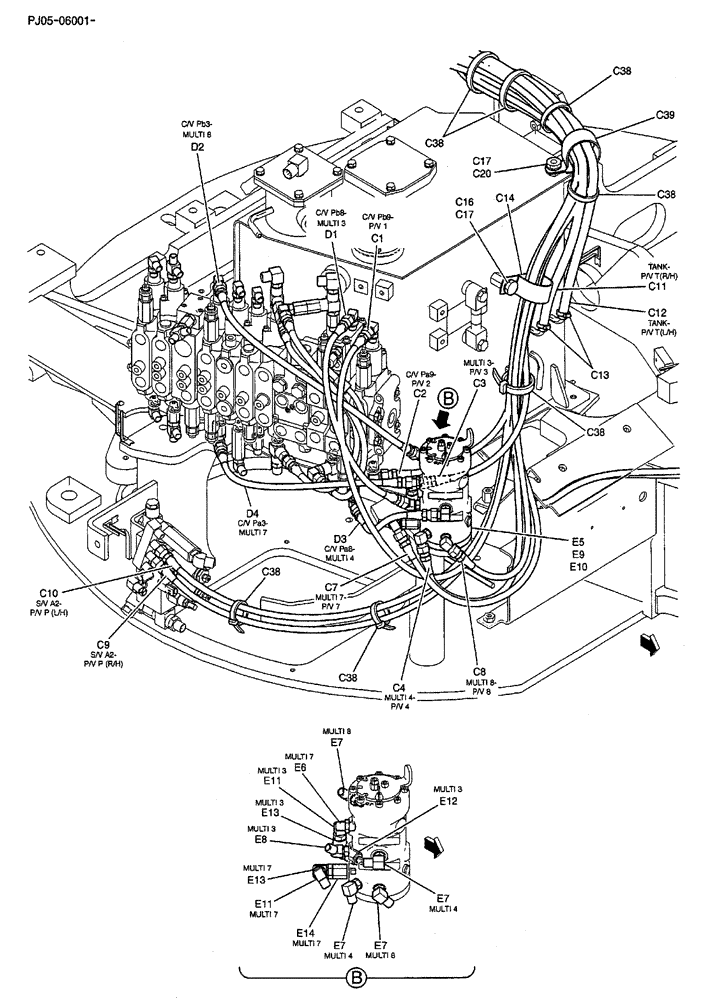 Схема запчастей Case CX50B - (01-039) - CONTROL LINES, REMOTE (MULTI) P/N PX30V00060F1 (35) - HYDRAULIC SYSTEMS