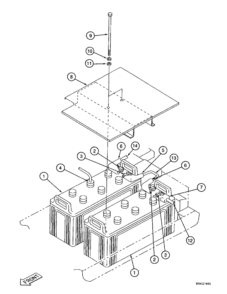 Схема запчастей Case 9010B - (4-020) - BATTERY CABLES, BATTERIES AND MOUNTING (04) - ELECTRICAL SYSTEMS
