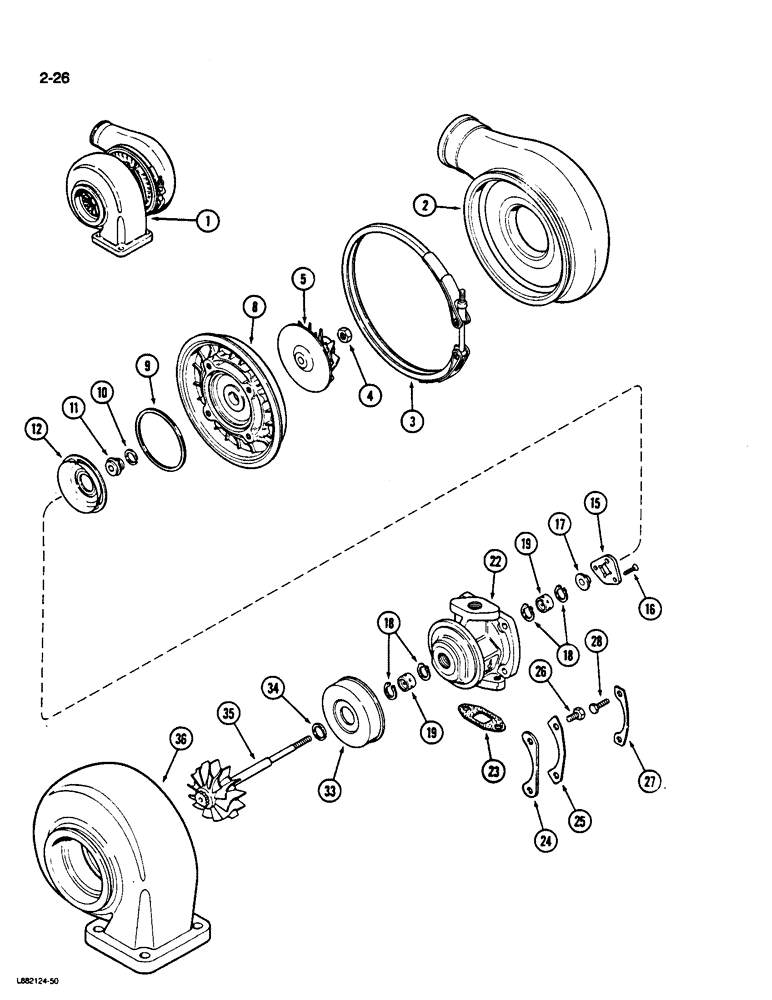 Схема запчастей Case W36 - (2-26) - TURBOCHARGER, 6TA-830 ENGINE (02) - ENGINE