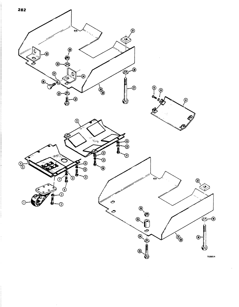 Схема запчастей Case 450 - (282) - PULL HOOK, CRANKCASE, TORQUE CONVERTER, AND SEDIMENT BOWL GUARD (05) - UPPERSTRUCTURE CHASSIS