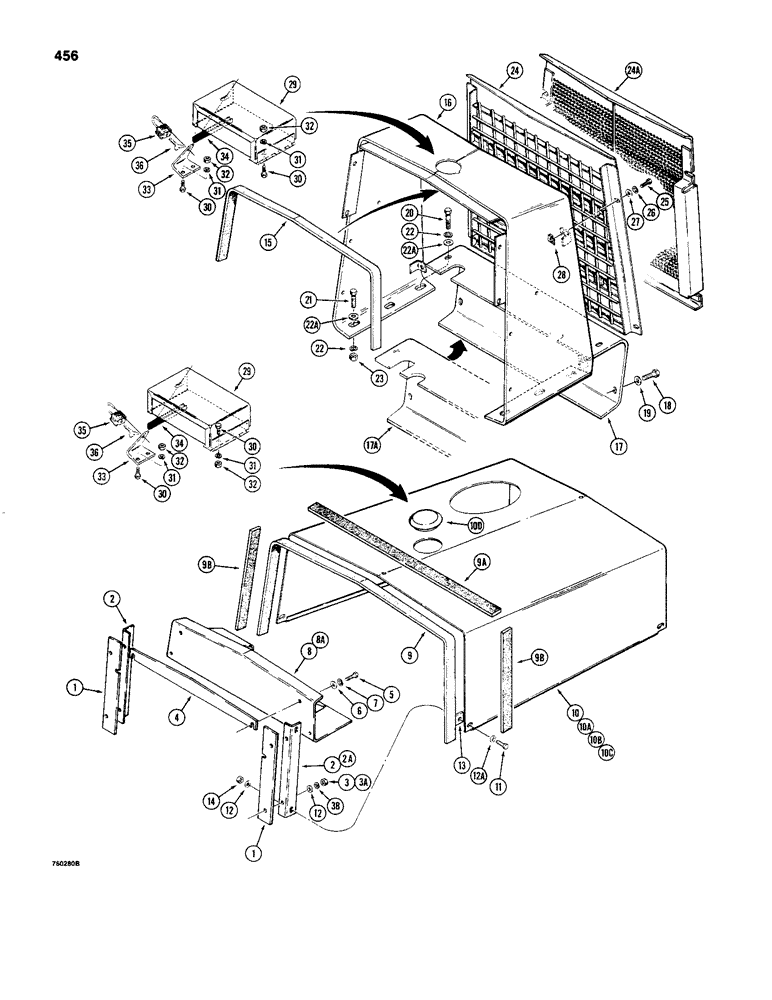 Схема запчастей Case 480C - (456) - HOOD AND RADIATOR SHROUD (90) - PLATFORM, CAB, BODYWORK AND DECALS