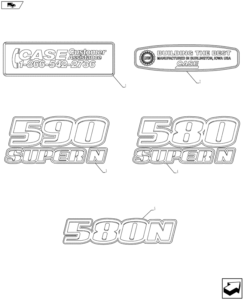 Схема запчастей Case 580SN - (90.108.13) - VAR - 423056, 747882, 747883, X47086X - DECALS (90) - PLATFORM, CAB, BODYWORK AND DECALS