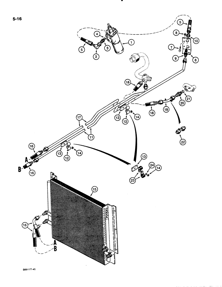 Схема запчастей Case 621 - (5-16) - STEERING HYDRAULIC CIRCUIT, RETURN LINE AND COOLER, PRIOR TO P.I.N. JAK0020901 (05) - STEERING