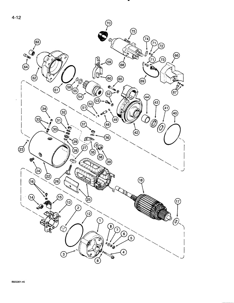 Схема запчастей Case 821 - (4-012) - STARTER ASSEMBLY (04) - ELECTRICAL SYSTEMS