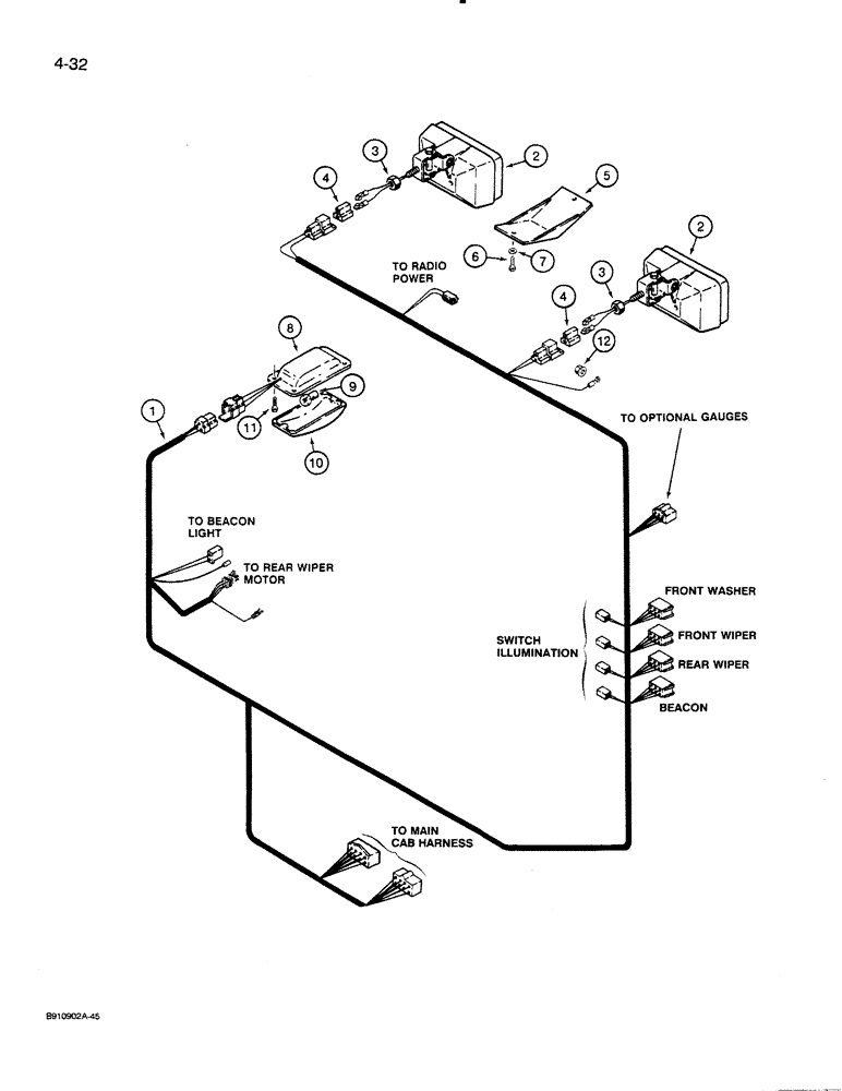 Схема запчастей Case 821 - (4-032) - CAB ROOF HARNESS, *P.I.N. JAK0024165 AND AFTER (04) - ELECTRICAL SYSTEMS