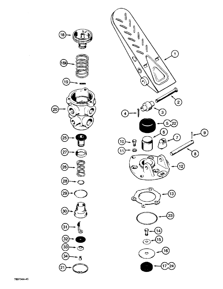 Схема запчастей Case W36 - (7-362) - L73042 TREADLE AND BRAKE VALVE (07) - BRAKES