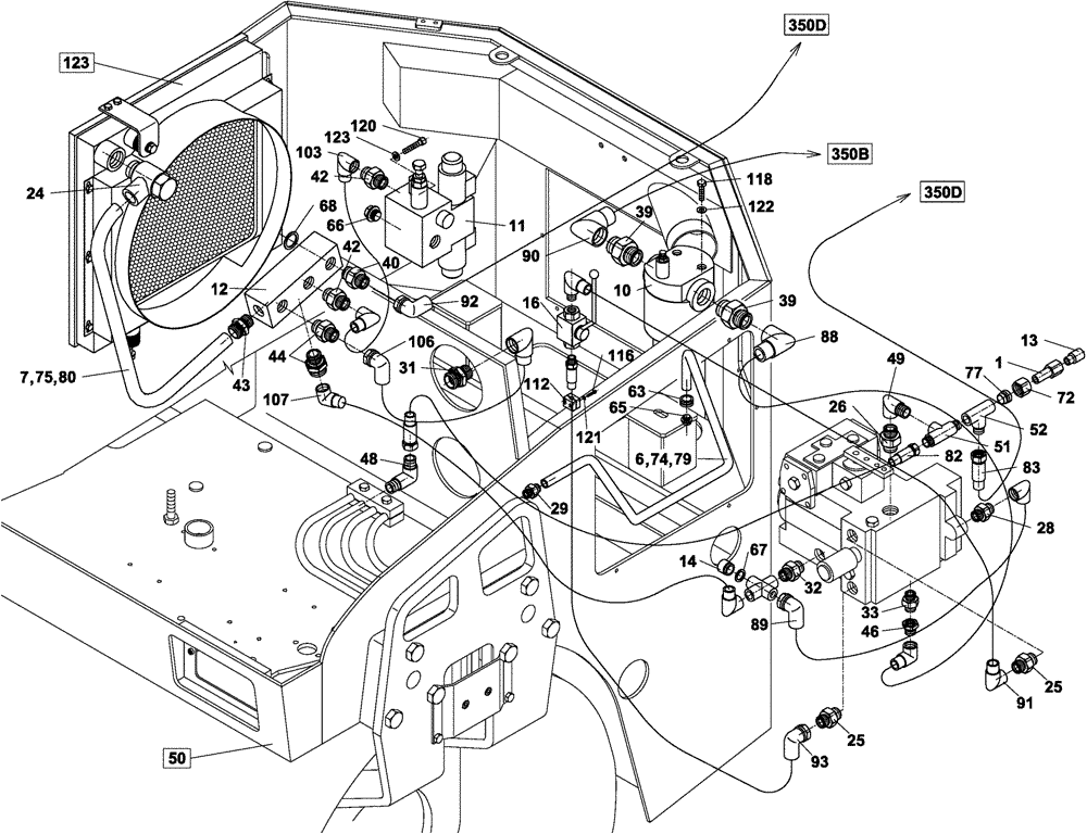 Схема запчастей Case DV204 - (10-350A/4[01]) - HYDRAULIC CIRCUIT, TRAVEL (07) - HYDRAULIC SYSTEM